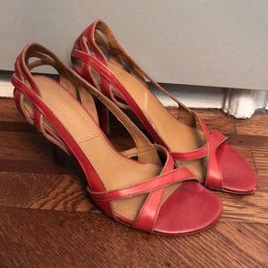 Red Leather High Heel Shoes